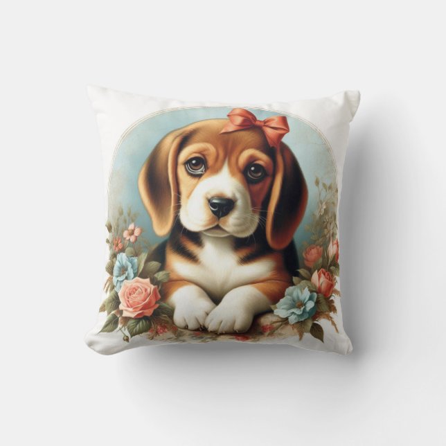 Vintage Cute Beagle Puppy Kudde (Framsida)
