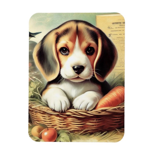 Vintage Cute Beagle Puppy Magnet (Vertikal)