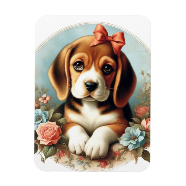 Vintage Cute Beagle Puppy Magnet (Vertikal)