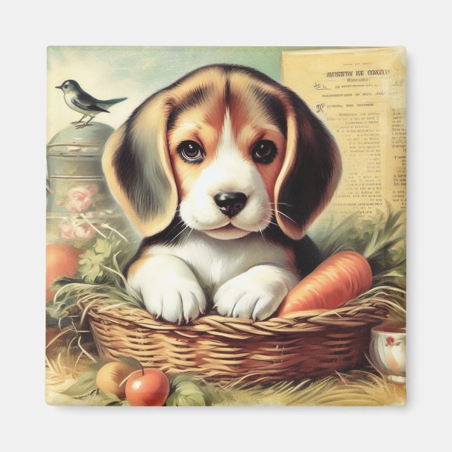 Vintage Cute Beagle Puppy Magnet (Framsidan)