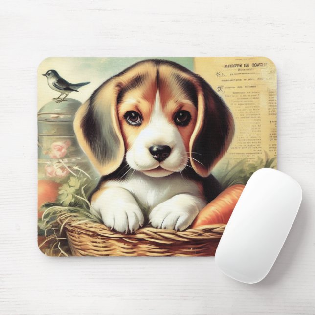 Vintage Cute Beagle Puppy Musmatta (Med mus)