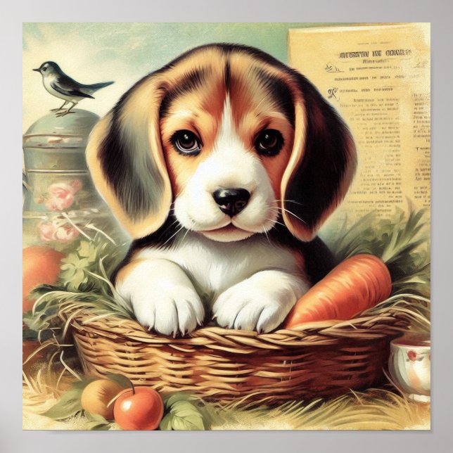Vintage Cute Beagle Puppy Poster (Framsidan)