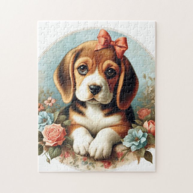 Vintage Cute Beagle Puppy Pussel (Vertikal)