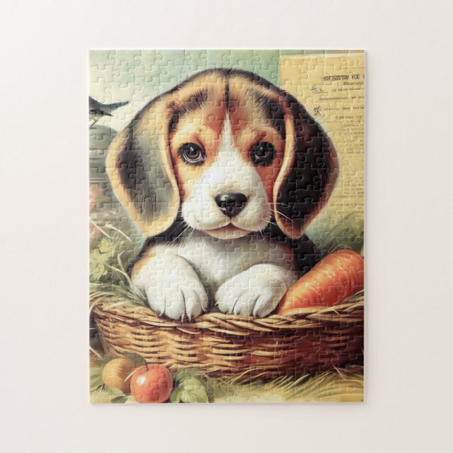 Vintage Cute Beagle Puppy Pussel (Vertikal)