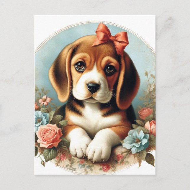 Vintage Cute Beagle Puppy Vykort (Framsida)
