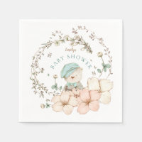 Vintage Cute Bear Blommigts Greenery Boy Shower