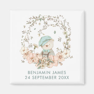 Vintage Cute Bear Botanicals Namn Födelsedatum Magnet