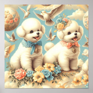Vintage Cute Bichon Frisé Illustration Poster