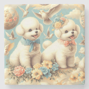 Vintage Cute Bichon Frisé Illustration Stenunderlägg