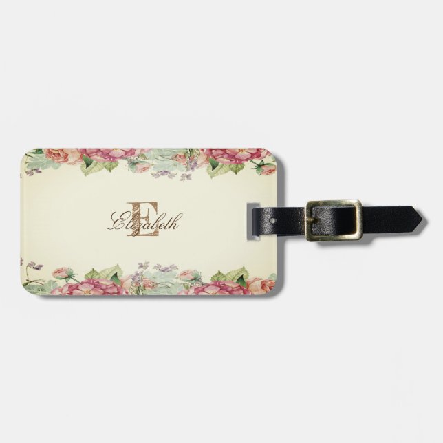 Vintage Cute Blommigt Monogram-Personlig Bagagebricka (Horisontell Framsida)