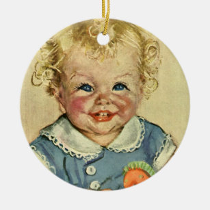 Vintage Cute Blonde Scandinavian Pojke eller Girl Julgransprydnad Keramik