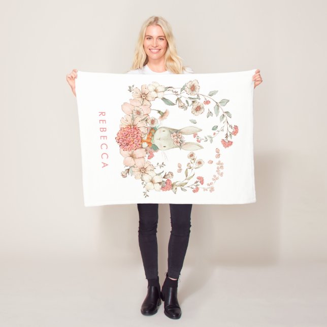 Vintage Cute Bunny Botanical Flicka Nursery Fleecefilt (På plats)