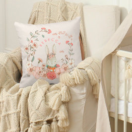 Vintage Cute Bunny Botanical Namn Flicka Cream Kudde