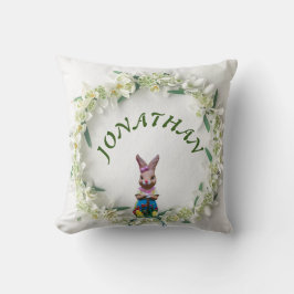 Vintage Cute Bunny Botanical Namn Pojke Nursery Kudde