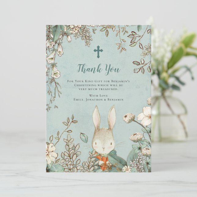 Vintage Cute Bunny Christening Baptism Tack (Stående Fram)