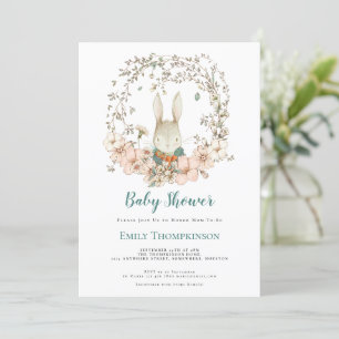Vintage Cute Bunny Foliage Turcos Baby Shower Inbjudningar