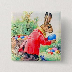 Vintage Cute Bunny och färgstarka Påskägg Knapp
