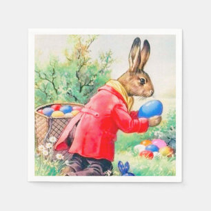 Vintage Cute Bunny och färgstarka Påskägg Pappersservett