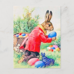 Vintage Cute Bunny och färgstarka Påskägg Vykort