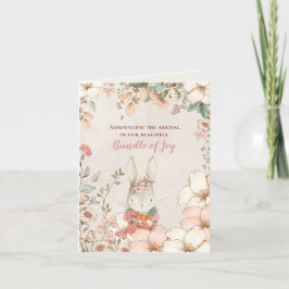 Vintage Cute Bunny Photo Blommigts Girl Cream Birt Meddelande