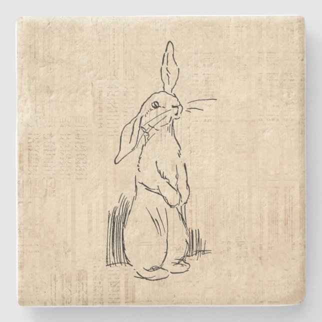 Vintage Cute Bunny Rabbit Art-bakgrund Stenunderlägg (Framsidan)