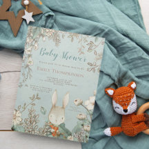 Vintage Cute Bunny Vild Flowers Boy Baby Shower