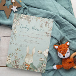 Vintage Cute Bunny Vild Flowers Boy Baby Shower Inbjudningar