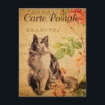 Vintage Cute Cat Blommigt Flowers Fransk Vykort<br><div class="desc">Vintage Cute Cat Blommigt Flowers Fransk Carte Postale Postale Postcard</div>