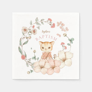 Vintage Cute Cat blommor Flickabaptism Pappersservett