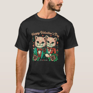 Vintage Cute Cat Lover Lycklig Alla hjärtans dag T Shirt
