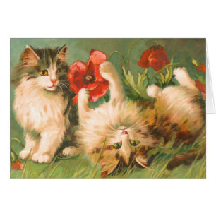 Vintage Cute Cats vid uppspelningskort Hälsningskort