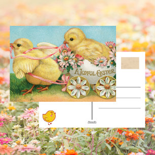 Vintage Cute Chick Blommigt Glatt Påsk-vykort Julkort