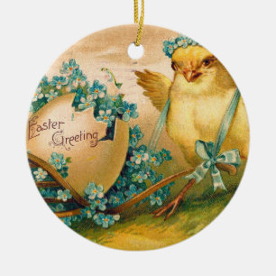 Vintage Cute Chicken med Påskägg Carriage Julgransprydnad Keramik
