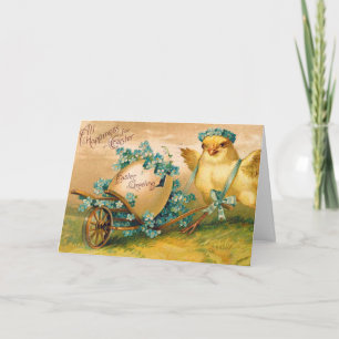 Vintage Cute Chicken med Påskägg Carriage Kort