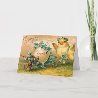 Vintage Cute Chicken med Påskägg Carriage Kort