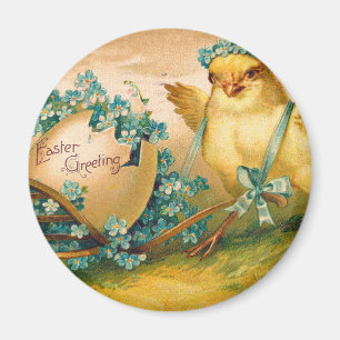 Vintage Cute Chicken med Påskägg Carriage Magnet