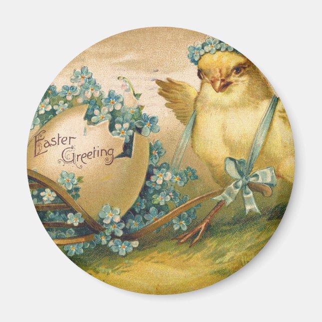 Vintage Cute Chicken med Påskägg Carriage Magnet (Framsidan)