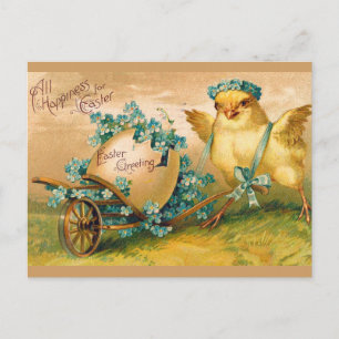 Vintage Cute Chicken med Påskägg Carriage Vykort