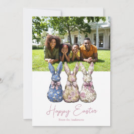 Vintage Cute Coquette Blommigt Bunny Photo Påsk Julkort