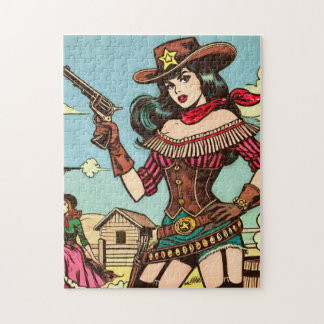 Vintage Cute Cowgirl-Tecknader Pussel