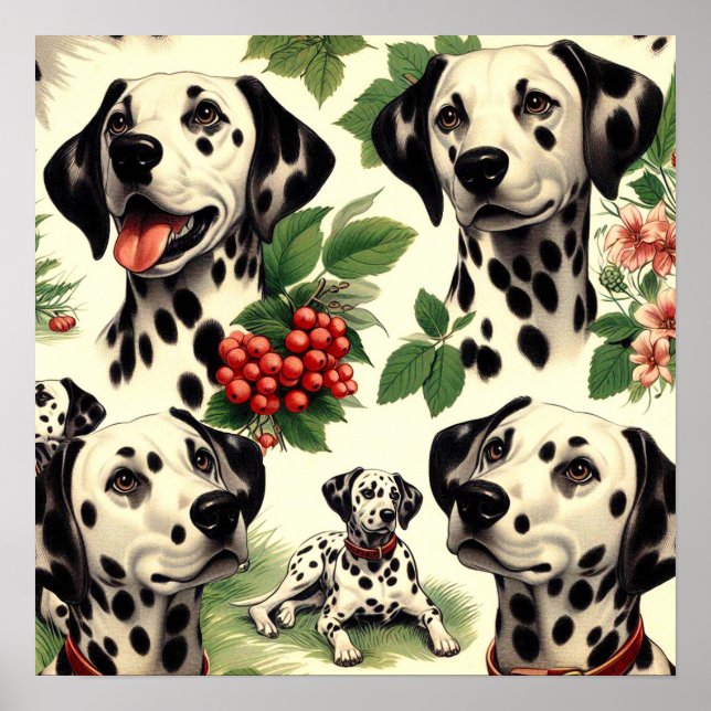 Vintage Cute Dalmatian Illustration Poster (Framsidan)