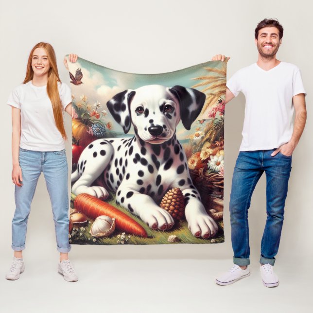 Vintage Cute Dalmatian Painting Fleecefilt (På plats)