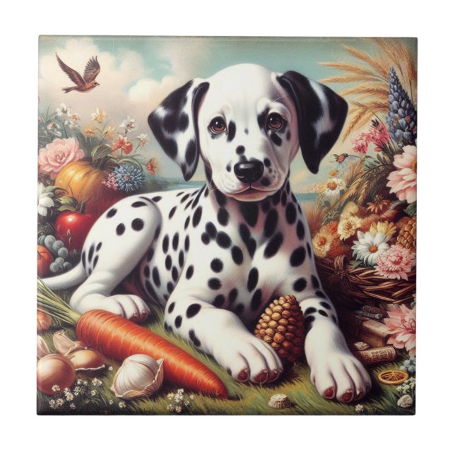 Vintage Cute Dalmatian Painting Kakelplatta (Framsidan)