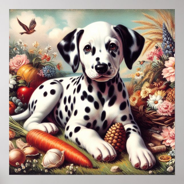 Vintage Cute Dalmatian Painting Poster (Framsidan)