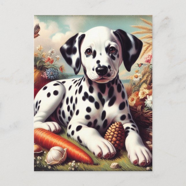 Vintage Cute Dalmatian Painting Vykort (Framsida)