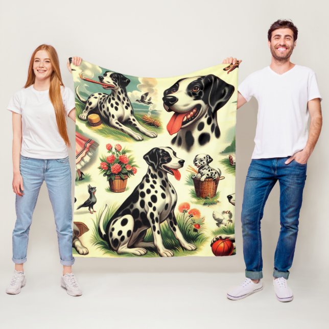 Vintage Cute Dalmatien Seamless Fleecefilt (På plats)