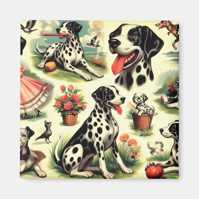 Vintage Cute Dalmatien Seamless Magnet (Framsidan)