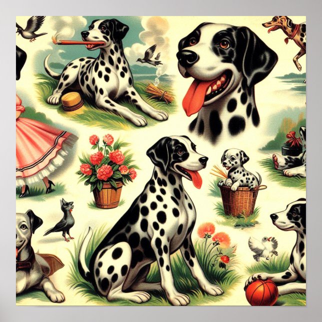 Vintage Cute Dalmatien Seamless Poster (Framsidan)