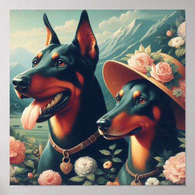 Vintage Cute Doberman Painting Poster (Framsidan)