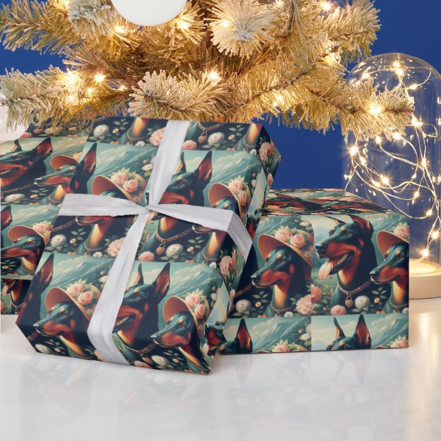 Vintage Cute Doberman Painting Presentpapper (Helgdagar)